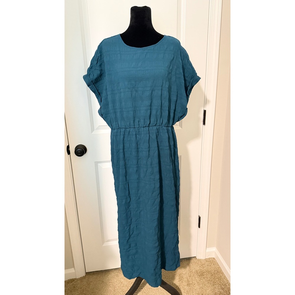 Emery Rose Teal Blue Textured Elastic Waist Maxi Dress Womens 1XL